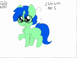 Size: 512x387 | Tagged: safe, artist:chillywilly, oc, oc only, oc:chilly willy, species:pony, species:unicorn, chest fluff, colt, glasses, male, simple background, solo, white background, young