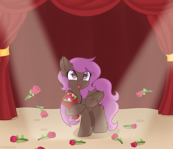 Size: 4000x3432 | Tagged: safe, artist:dreamyeevee, oc, oc only, oc:cecilia, species:pegasus, species:pony, bouquet, female, flower, mare, rose, solo, stage