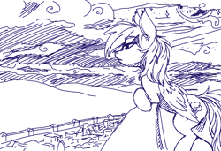 Size: 1206x825 | Tagged: safe, artist:prismspark, character:rainbow dash, balcony, city, cityscape, female, monochrome, moonlight, ms paint, night, sketch, solo