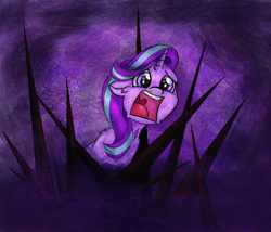 Size: 1024x877 | Tagged: safe, artist:rurihal, character:starlight glimmer, species:pony, species:unicorn, female, mare, open mouth, scared, solo, spikes
