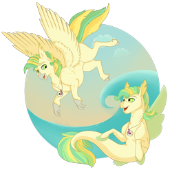 Size: 1640x1638 | Tagged: safe, artist:ganashiashaka, oc, oc only, oc:north star, species:classical hippogriff, species:hippogriff, species:seapony (g4), duality, male, simple background, solo, transparent background