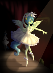 Size: 1602x2199 | Tagged: safe, artist:striped-chocolate, rcf community, oc, oc:cloud up, species:anthro, species:pegasus, species:pony, anthro oc, armpits, ballerina, clothing, hand fan, solo, tutu, wings
