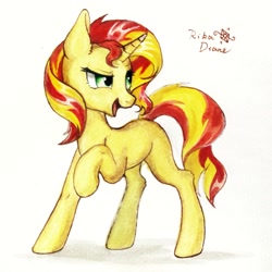 Size: 1947x1947 | Tagged: safe, artist:rikadiane, character:sunset shimmer, species:pony, species:unicorn, female, mare, simple background, solo, traditional art, white background