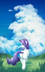 Size: 1200x1920 | Tagged: safe, artist:laptop-pone, character:rarity, species:pony, species:unicorn, cloud, female, grass, looking at you, looking back, looking back at you, mare, plot, rearity, signature, solo