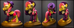 Size: 1280x488 | Tagged: safe, artist:dustysculptures, character:fluttershy, species:pegasus, species:pony, alternate hairstyle, clothing, craft, female, glasses, hat, hipstershy, irl, looking at you, mare, photo, raised hoof, sculpture, solo