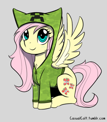 Size: 700x800 | Tagged: safe, artist:casualcolt, character:fluttershy, oc, species:pony, clothing, creeper, creepershy, cute, female, freckles, hoodie, looking at you, mare, minecraft, shyabetes, solo