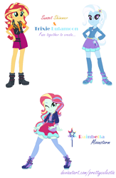 Size: 772x1186 | Tagged: safe, artist:prettycelestia, character:sunset shimmer, character:trixie, g4, my little pony: equestria girls, my little pony:equestria girls, female, fusion, gem fusion, multiple arms, steven universe