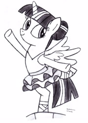 Size: 2249x3129 | Tagged: safe, artist:drchrisman, character:twilight sparkle, character:twilight sparkle (alicorn), species:alicorn, species:pony, episode:a royal problem, g4, my little pony: friendship is magic, ballerina, ballet, ballet slippers, black and white, clothing, female, grayscale, mare, monochrome, solo, tutu, twilarina