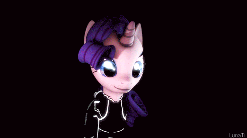 Size: 960x540 | Tagged: safe, artist:lunati, derpibooru original, character:rarity, species:pony, species:unicorn, 3d, animated, female, gif, looking at you, magic, particles, solo, source filmmaker, tron