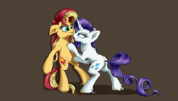 Size: 4200x2400 | Tagged: safe, artist:coldtrail, character:rarity, character:sunset shimmer, species:pony, species:unicorn, ship:sunsarity, cheek fluff, chest fluff, female, lesbian, looking at each other, mare, shipping, unshorn fetlocks