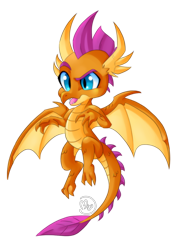 Size: 900x1200 | Tagged: safe, artist:blazemizu, character:smolder, species:dragon, claws, dragon wings, dragoness, fangs, female, flying, horns, open mouth, simple background, solo, spread wings, transparent background, wings