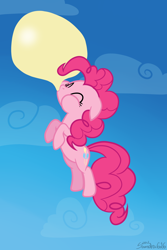 Size: 2000x3000 | Tagged: safe, artist:sandra626, character:pinkie pie, species:earth pony, species:pony, blowing, bubblegum, female, floating, solo