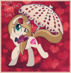 Size: 2522x2597 | Tagged: safe, artist:sandra626, oc, oc only, species:pony, species:unicorn, episode:hearts and hooves day, g4, my little pony: friendship is magic, bow tie, box, flower, holiday, magic, rose, solo, umbrella, valentine, valentine's day