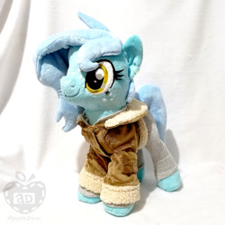 Size: 1000x1000 | Tagged: safe, artist:appledew, oc, oc only, oc:winter gear, species:earth pony, species:pony, bomber jacket, clothing, ear piercing, earring, female, freckles, irl, jacket, jewelry, mare, pants, photo, piercing, plushie, solo