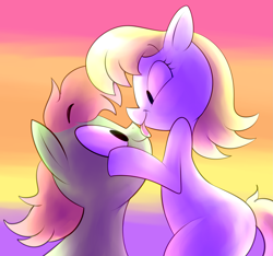 Size: 2365x2216 | Tagged: safe, artist:norithecat, oc, oc only, auction, commission, couple, digital, eyelashes, face licking, female, happy, licking, licking face, looking at each other, love, male, straight, tongue out, ych result