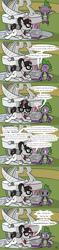 Size: 2893x12232 | Tagged: safe, artist:pony4koma, character:raven inkwell, character:spike, species:dragon, species:pony, species:unicorn, ship:ravenspike, adult, adult spike, bedroom eyes, bureaucracy, canterlot, comic, female, glasses, hair bun, joke, male, older, older spike, prank, scrunchy face, shipping, spikelove, statue, straight, trolling, winged spike