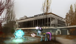 Size: 3300x1900 | Tagged: safe, artist:lakunae, character:twilight sparkle, character:twilight sparkle (unicorn), species:pony, species:unicorn, anomaly, call of pripyat, chernobyl, crossover, cyrillic, detector, female, glowing horn, hooves, horn, levitation, magic, mare, military, pripyat, russian, s.t.a.l.k.e.r., solo, soviet, telekinesis