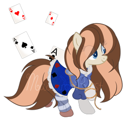 Size: 4443x4208 | Tagged: safe, artist:macaroonburst, oc, oc:macaroon burst, species:earth pony, species:pony, absurd resolution, alice in wonderland, card, clothing, dress, female, mare, simple background, solo, transparent background