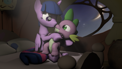 Size: 1920x1080 | Tagged: safe, artist:oc1024, character:spike, character:twilight sparkle, character:twilight sparkle (alicorn), species:alicorn, species:pony, ship:twispike, 3d, female, golden oaks library, kiss on the cheek, kissing, male, shipping, source filmmaker, straight