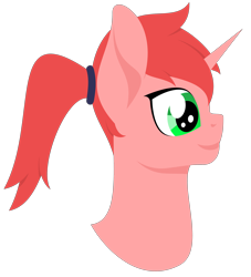 Size: 3000x3311 | Tagged: safe, artist:alltimemine, oc, oc only, oc:glowink, species:pony, species:unicorn, bust, female, head, horn, inkscape, lineless, mare, ponytail, portrait, profile, simple background, smiling, solo, transparent background, vector