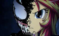 Size: 2356x1440 | Tagged: safe, artist:ngrycritic, character:sunset shimmer, my little pony:equestria girls, clothing, crossover, female, marvel, sunset shimmer day, symbiote, venom