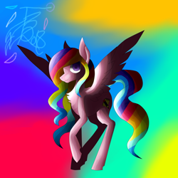 Size: 5800x5800 | Tagged: safe, artist:florarena-kitasatina/dragonborne fox, oc, species:pegasus, species:pony, absurd resolution, chiaroscuro, looking at you, my eyes, needs more saturation, signature, solo, spread wings, staring into your soul, trippy, watermark, why, wings