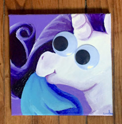 Size: 1024x1041 | Tagged: safe, artist:colorsceempainting, character:rarity, species:pony, species:unicorn, female, googly eyes, mare, painting, smiling, solo, traditional art
