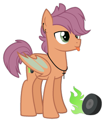 Size: 935x1083 | Tagged: safe, artist:nightmarye, oc, oc only, parent:scootaloo, parent:spike, parents:scootaspike, species:dracony, hybrid, interspecies offspring, male, offspring, simple background, solo, tongue out, transparent background