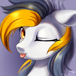 Size: 1024x1024 | Tagged: safe, artist:rikadiane, oc, species:pony, bust, female, mare, one eye closed, portrait, solo, tongue out, wink