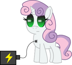 Size: 259x233 | Tagged: safe, artist:sonic-chaos, character:sweetie belle, species:pony, sweetie bot, battery, charger, charging, cute, diasweetes, robot, robot pony