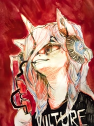 Size: 3024x4032 | Tagged: safe, artist:quiet-victories, character:dj pon-3, character:vinyl scratch, bust, clothing, female, glasses, mouth hold, portrait, solo, traditional art