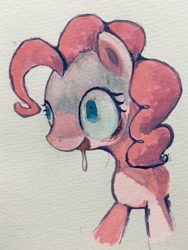 Size: 1536x2048 | Tagged: safe, artist:ume89s, character:pinkie pie, species:pony, drool, drool string, female, mare, open mouth, shrunken pupils, smiling, solo, traditional art