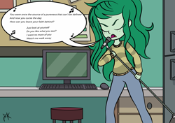 Size: 2893x2039 | Tagged: safe, artist:pony4koma, edit, character:wallflower blush, equestria girls:forgotten friendship, g4, my little pony: equestria girls, my little pony:equestria girls, computer, keyboard, killswitch engage, lyrics, microphone, monitor, song reference, text, the forgotten