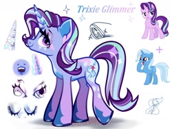 Size: 1280x960 | Tagged: safe, artist:rrd-artist, character:starlight glimmer, character:trixie, oc, oc:trixie glimmer, species:pony, species:unicorn, crystal horn, female, fusion, horseshoes, mare, simple background, trixie glimmer, white background
