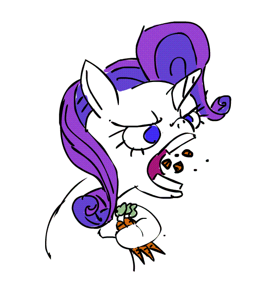 Size: 559x581 | Tagged: safe, artist:limeylassen, character:rarity, species:pony, animated, carrot, eating, female, frame by frame, herbivore, majestic as fuck, silly, silly pony, solo, vegetables