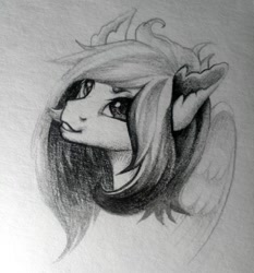 Size: 1280x1376 | Tagged: safe, artist:rrd-artist, oc, oc only, species:pegasus, species:pony, bust, looking up, monochrome, solo, traditional art
