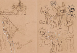 Size: 1280x881 | Tagged: safe, artist:dand-e, character:derpy hooves, character:princess celestia, character:twilight sparkle, character:twilight sparkle (alicorn), oc, species:alicorn, species:pegasus, species:pony, female, horse, mare, monochrome
