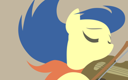 Size: 1600x1000 | Tagged: safe, artist:gingermint, artist:icekatze, character:fiddlesticks, species:earth pony, species:pony, apple family member, eyes closed, female, hooves, lineless, mare, minimalist, modern art, musical instrument, solo, violin, wallpaper
