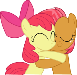 Size: 1100x1062 | Tagged: safe, artist:nero-narmeril, character:apple bloom, character:babs seed, episode:apple family reunion, g4, my little pony: friendship is magic, adorababs, adorabloom, cute, eyes closed, freckles, hug, simple background, smiling, transparent background, vector
