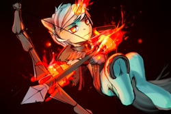 Size: 1920x1280 | Tagged: source needed, safe, artist:apostolllll, character:lyra heartstrings, species:pony, species:unicorn, bow (weapon), clothing, female, frog (hoof), hand, horseshoes, magic, magic hands, mare, solo, underhoof