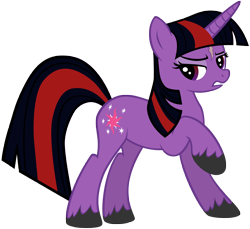 Size: 5000x4582 | Tagged: dead source, safe, artist:maximillianveers, character:twilight sparkle, character:twilight sparkle (unicorn), oc, oc:twilight spark, species:pony, species:unicorn, absurd resolution, fanfic, female, frown, glare, gritted teeth, lidded eyes, looking back, mare, photoshop, raised hoof, scar, simple background, solo, the empty room, transparent background