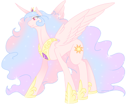 Size: 1000x833 | Tagged: safe, artist:rozga, character:princess celestia, species:alicorn, species:pony, curved horn, female, horn, mare, simple background, solo, spread wings, standing, transparent background, wings