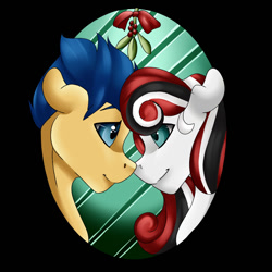 Size: 1200x1200 | Tagged: safe, artist:crecious, character:flash sentry, oc, oc:bridle timeout, species:pegasus, species:pony, canon x oc, female, holly, holly mistaken for mistletoe, male, shipping, straight