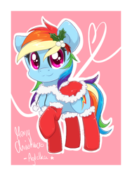 Size: 600x800 | Tagged: safe, artist:agletka, character:rainbow dash, species:pony, christmas, christmas stocking, female, holiday, saddle, simple background, solo, tack