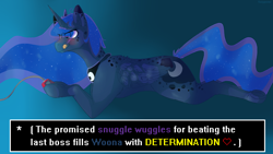 Size: 2560x1440 | Tagged: safe, artist:fuzzypones, character:princess luna, species:alicorn, species:pony, gamer luna, controller, female, gradient background, hoof hold, licking, licking lips, prone, solo, tongue out, undertale