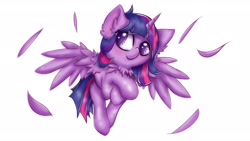 Size: 1920x1080 | Tagged: safe, artist:rurihal, character:twilight sparkle, character:twilight sparkle (alicorn), species:alicorn, species:pony, blushing, cute, feather, female, simple background, smiling, solo, twiabetes, white background