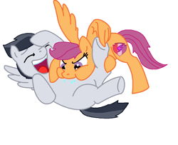 Size: 944x768 | Tagged: safe, artist:diana173076, character:rumble, character:scootaloo, species:pegasus, species:pony, ship:rumbloo, colt, cute, cutealoo, cutie mark, eyes closed, female, filly, hoof tickling, male, open mouth, rumblebetes, shipping, simple background, straight, the cmc's cutie marks, tickle torture, tickling, tummy buzz, underhoof, white background