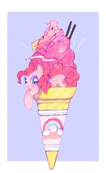 Size: 1258x2048 | Tagged: safe, artist:poneko-chan, character:pinkie pie, species:earth pony, species:pony, abstract background, blushing, cute, diapinkes, female, food, ice cream, ice cream cone, mare, micro, ponies in food, solo, tongue out