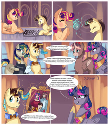 Size: 1476x1698 | Tagged: safe, artist:xjenn9fusion, commissioner:bigonionbean, writer:bigonionbean, oc, oc:king righteous authority, oc:king speedy hooves, oc:princess young heart, oc:queen fresh care, oc:queen galaxia, oc:tommy the human, species:alicorn, species:human, species:pony, comic:administrative unity, comic:fusing the fusions, alicorn oc, board game, canterlot, canterlot castle, chess, colt, comic, commission, concentrating, conversation, crown, crying, father and daughter, father and son, female, filly, foal, fusion, fusion:king righteous authority, fusion:king speedy hooves, fusion:princess young heart, fusion:queen fresh care, fusion:queen galaxia, happiness, heart eyes, human oc, humanized, jewelry, levitation, magic, male, mare, mother and daughter, mother and son, picture, picture frame, ponified, regalia, semi-grimdark series, suggestive series, tears of joy, teenager, telekinesis, wingding eyes