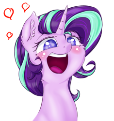 Size: 1013x1079 | Tagged: safe, artist:rurihal, character:starlight glimmer, species:pony, species:unicorn, blushing, female, heart, holiday, mare, open mouth, simple background, solo, valentine's day, white background